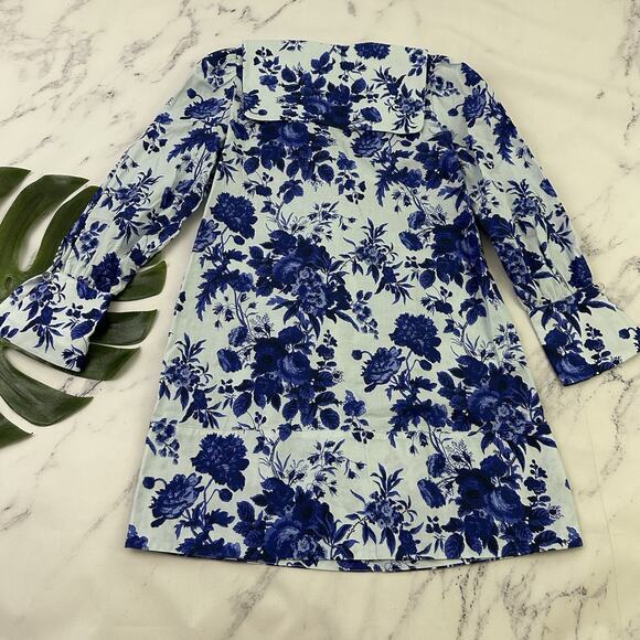 Tuckernuck Sapphire Bloom Bella Dress Size S Blue Floral Bow Trim Mini Pockets - Picture 8 of 12
